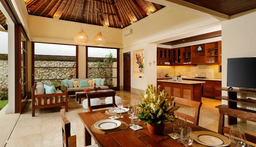 Luxury Bali villa living dining kitchen at Villa The Seven