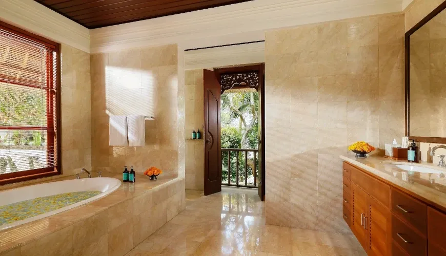 Luxury Bali master bathroom design at Villa The Seven