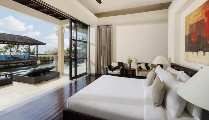 Luxury bedroom, private pool access, Bali villa at Villa Jamalu