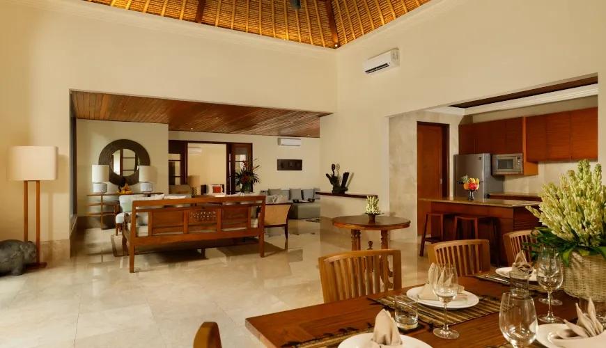 Luxurious living space, dining, and kitchen at Villa Ohm