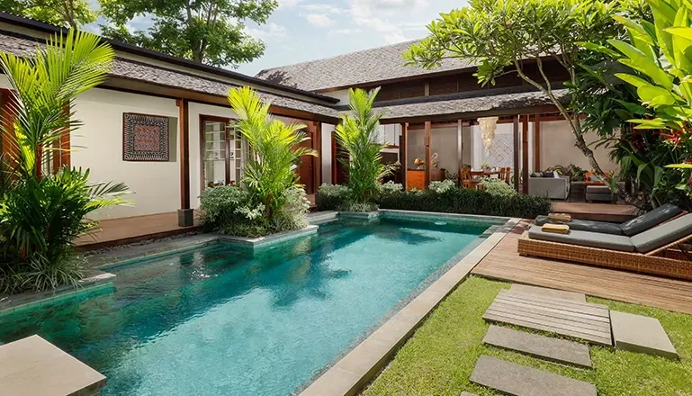 beautiful villa private pool lush tropical garden relaxing outdoor space perfect getaway canggu
