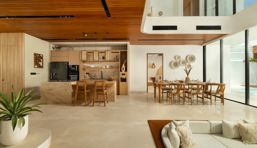 Contemporary villa with open-plan kitchen, dining, and living areas at Fenta Villa