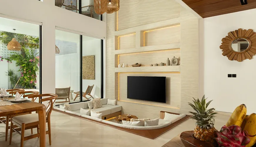 Stylish living space with a sunken seating area at Fenta Villa