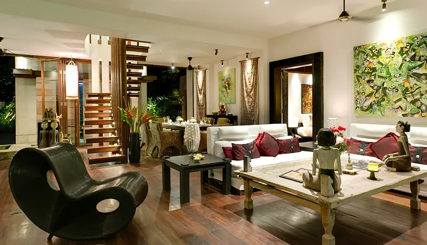 Bali villa living room artistic modern decor at Majapahit Villa Nataraj