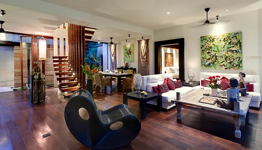 Bali villa open living garden access at Majapahit Villa Raj