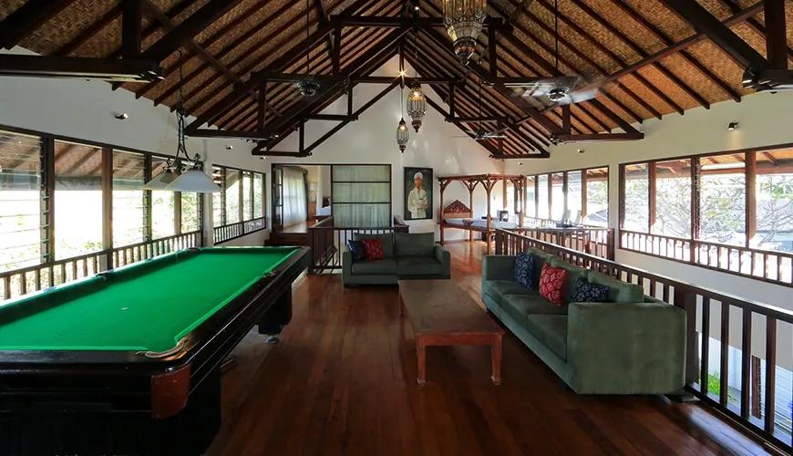 Luxurious villa loft with a billiard table and stunning vaulted ceilings at shanti estate