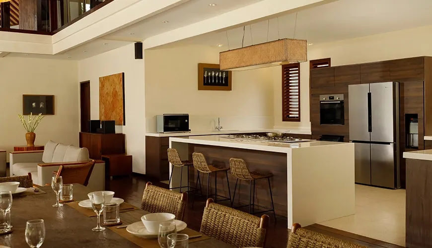 Contemporary kitchen design with a clean and functional layout at Tirtadari Villa