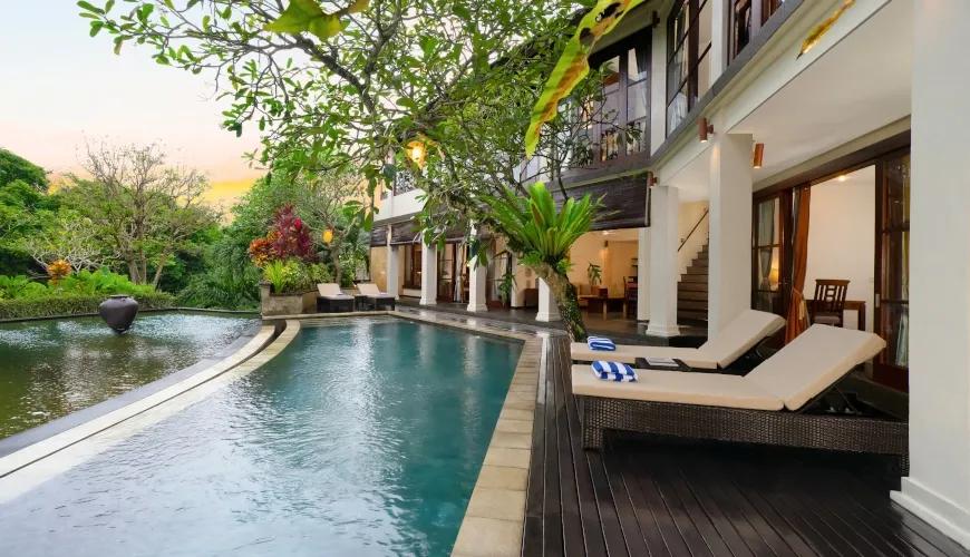 Luxury Poolside Deck with Sun Loungers at Villa Ambiente Bali