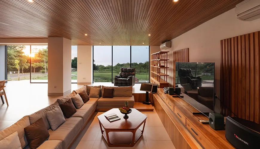 Modern Bali villa living room with panoramic views at Villa Avocagolf