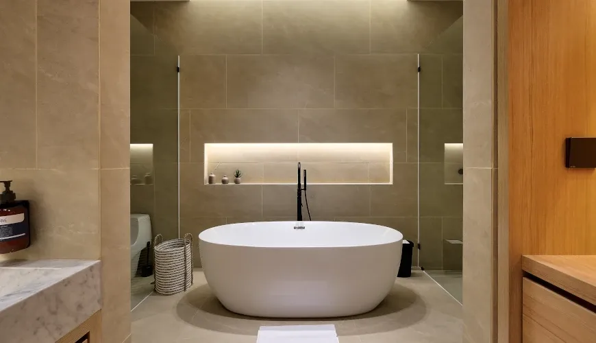 Contemporary bathroom with a sleek, minimalist bathtub at Villa Brandon