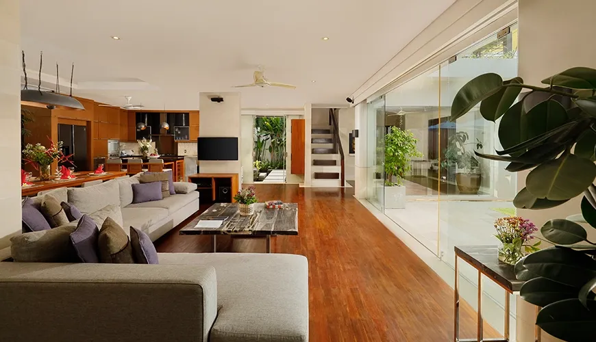Spacious Bali villa living room, modern, open plan at Villa Camellia
