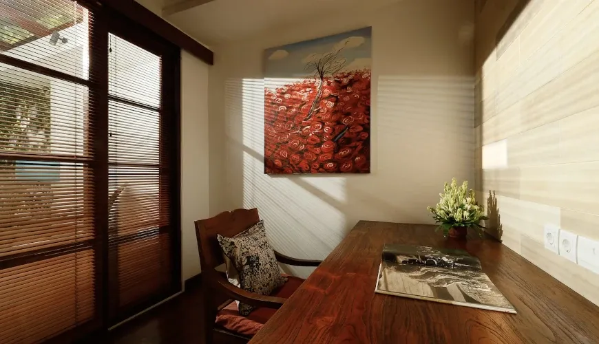 Dedicated workspace, tranquil desk area at Villa Danis