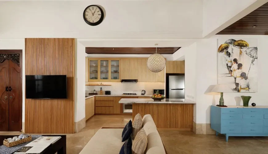 Modern kitchen, open-plan living area at Villa Danis