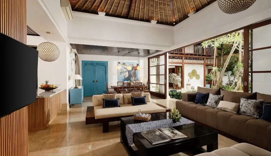 Spacious open-plan living, dining area at Villa Danis