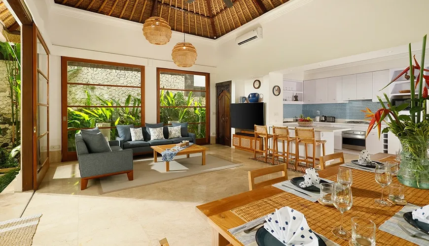 Bali villa open living pool garden at Villa Edward