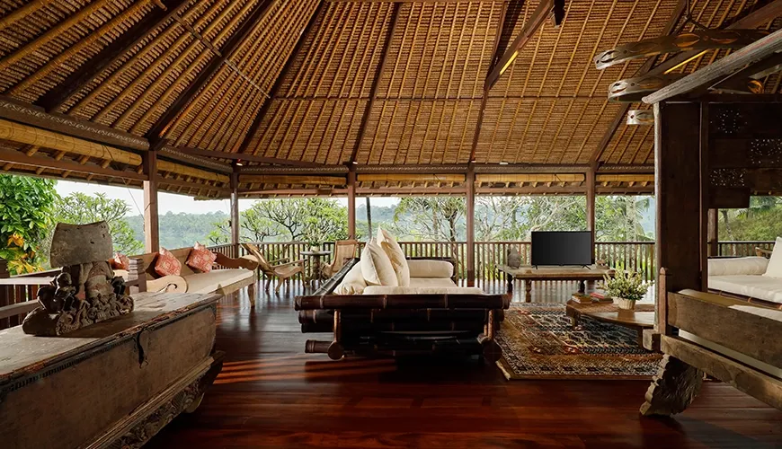 Bali villa open living panoramic view at Villa Inka Ubud