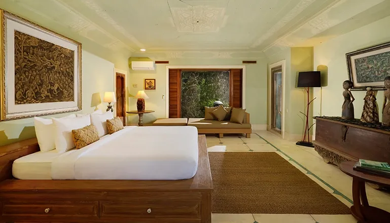 Comfortable Bali bedroom authentic Balinese style at Villa Inka Ubud