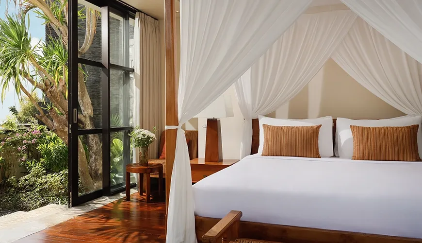 Beautiful luxurious bedroom in a private villa with a tropical and modern design at Villa Jamalu