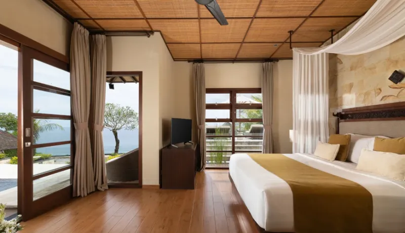 Spacious villa suite, comfortable bed, panoramic vista at Villa Nagasutra