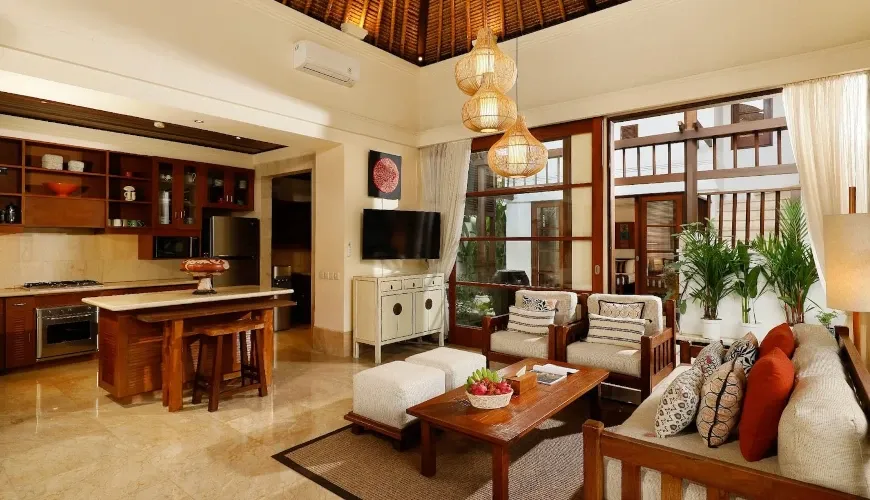 Spacious open-plan living, dining, kitchen at Villa Nayra