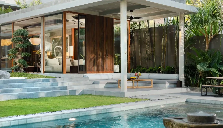 Elegant Balinese villa with sleek outdoor living space at Villa Uma Santai Pererenan