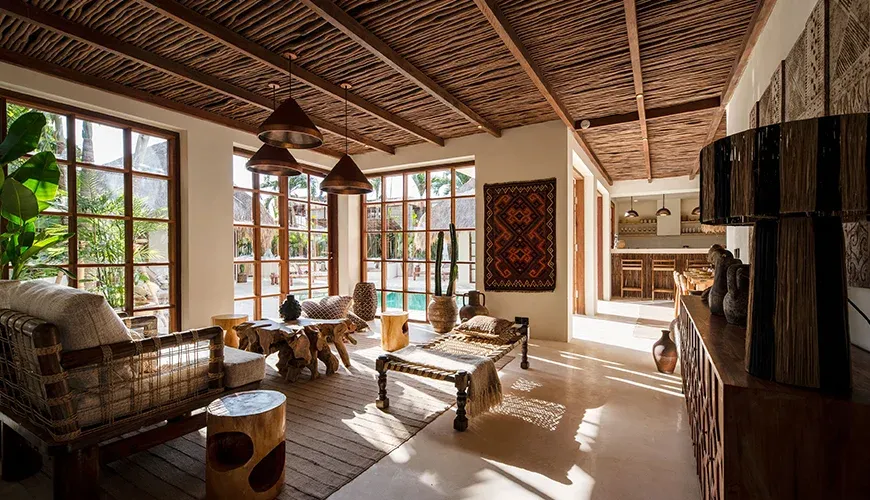 Elegant open-plan living area with modern design and natural light at Villa Xanadu